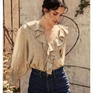 DOEN Hardy Top in Mustard California Wildflower Floral Print M